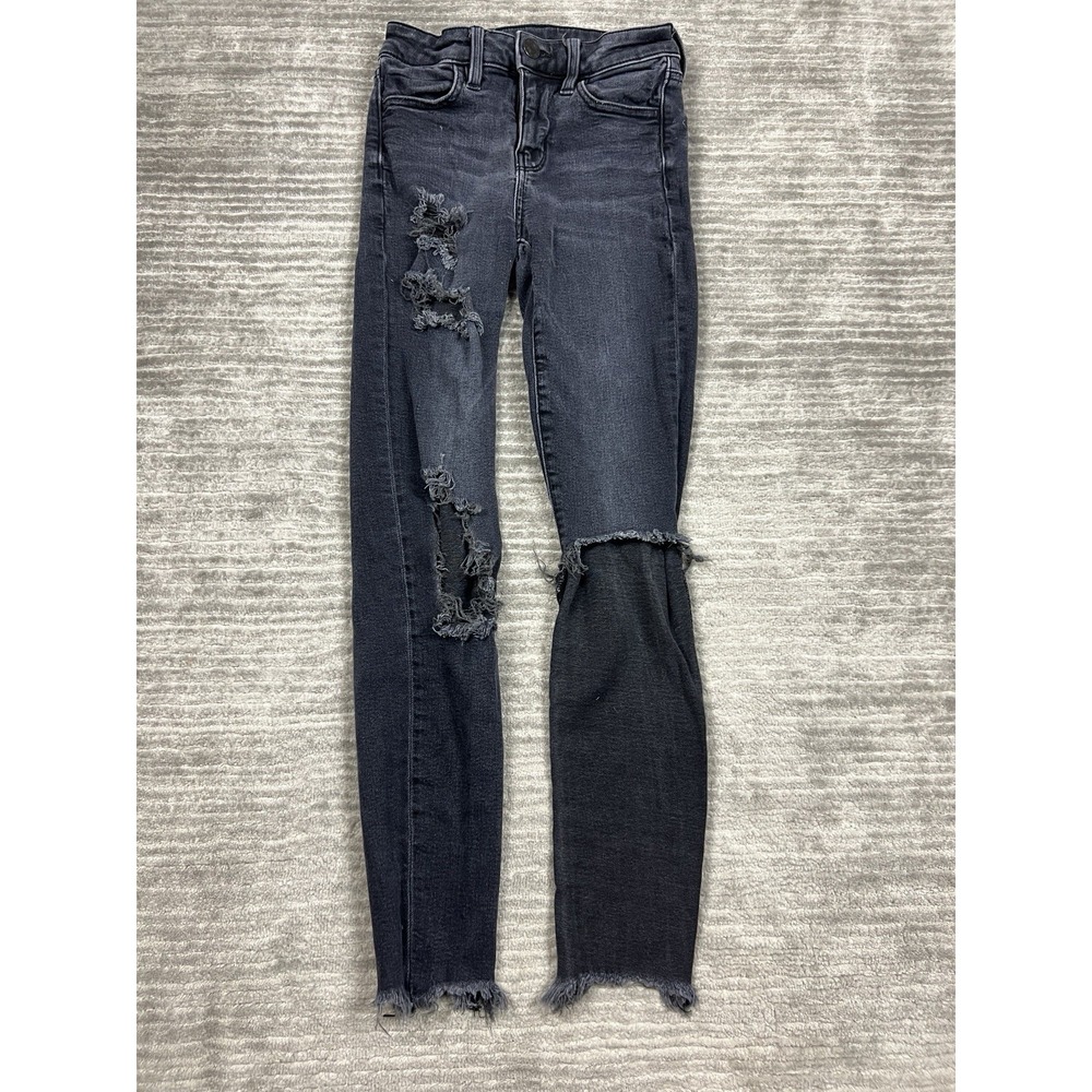 American Eagle Jeans Womens 0 Black High Rise Jegging Super Stretch Destroyed
